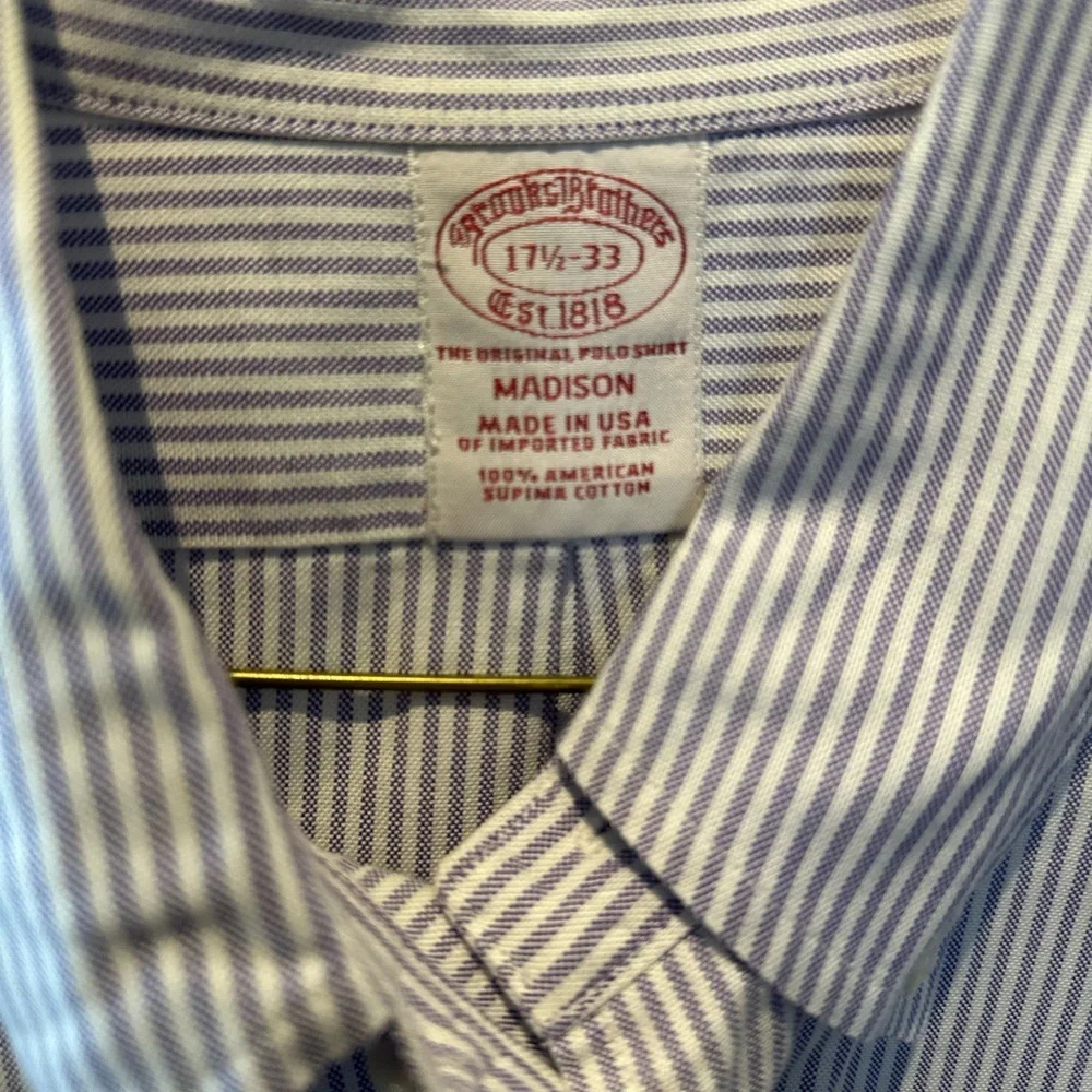 Brooks Brothers Shirt Adult 17.5 33 Non Iron Madison Purple Striped Button Down - Picture 5 of 8